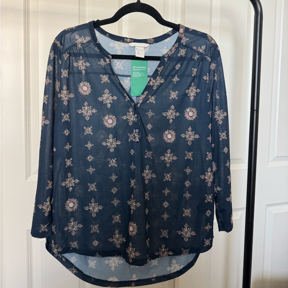H&M Conscious Navy Floral Blouse - Size Medium